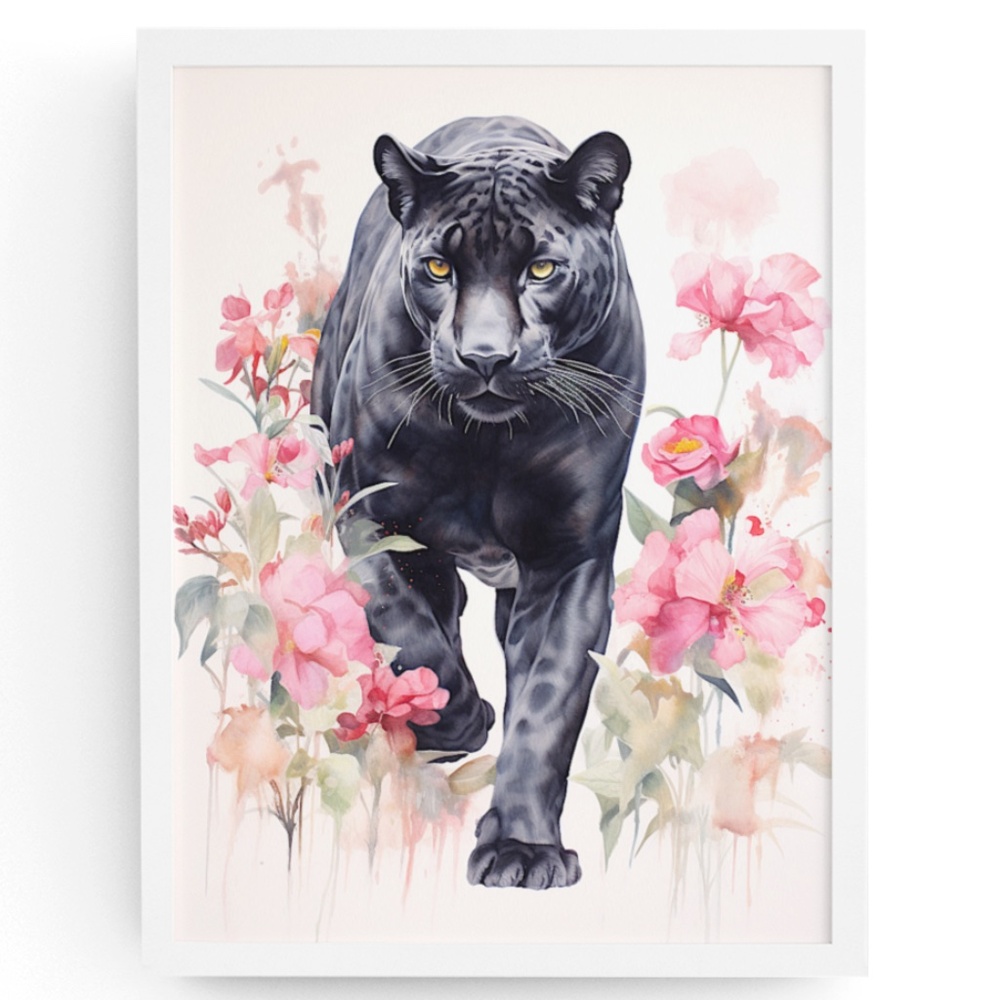 Watercolor Black Jaguar Wall Art Print Unframed - Majestic Jungle Elegance